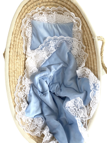 Pościel welurowa z koronką baby blue niebieski