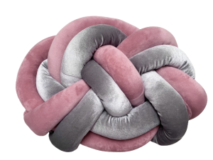 Poduszka precel welurowa knot pillow róż / jasny szary*