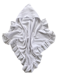 Okrycie kąpielowe z kapturkiem muślinowe z falbanką 70x70 cm biały*