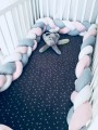 Ochraniacz warkocz pleciony bawełniany 3 pasma biały / szary / różowy